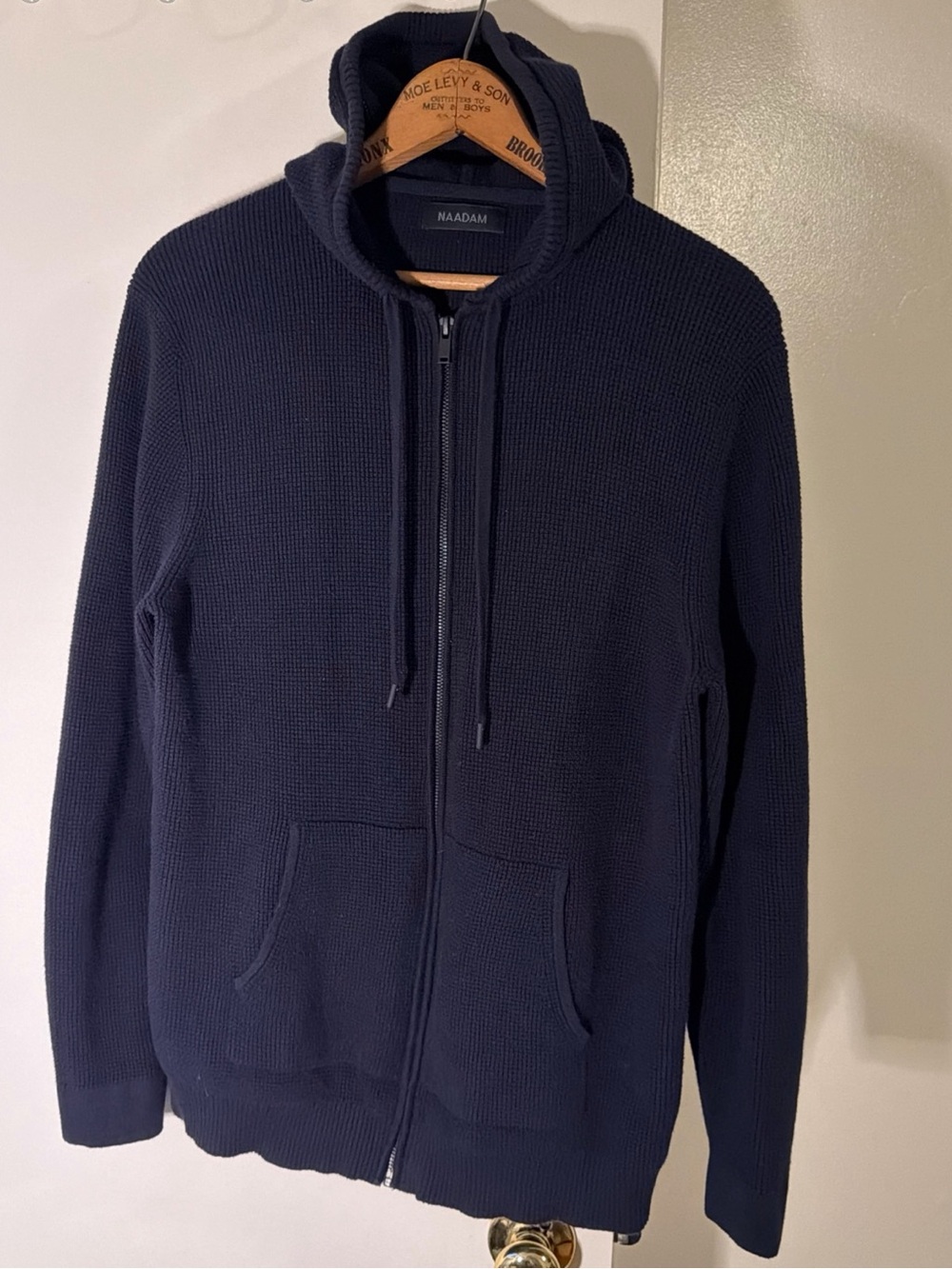 NAADAM Full Zip Cashmere Blend Hoodie Men’s Size L Blue Waffle Knit 95% Cotton